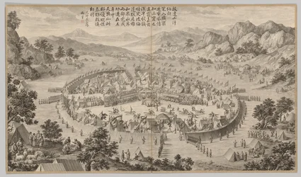 Bada Shanin khan esittelee kunnianosoituksen: Kapinallisten taistelukohtauksista, n. 1765-177
