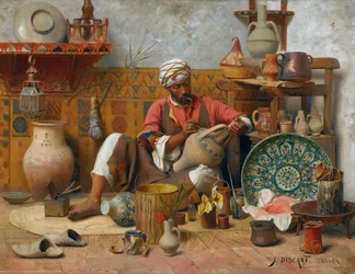 Keramiikkastudio, Tanger - Jean Discart (1856-1944). Öljy puulle Mitat: 35&545,5 cm Yksityiskokoelma