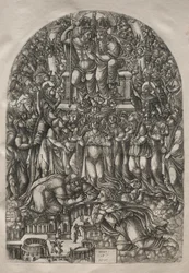 Apokalypsi: lukematon joukko, joka seisoo valtaistuimen edessä, 1546-1556.
