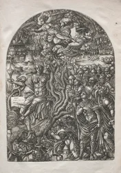 The Apocalypse: Babylon the portto, istuu seitsemänpäisen pedon selässä, 1546-1556.