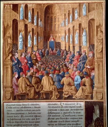 Paavi Urbanus II (1042-1099) saarnaa ensimmäisestä ristiretkestä Clermontin kirkolliskokouksessa Ranskassa yhdistäen ritarit, aateliston ja kardinaalit