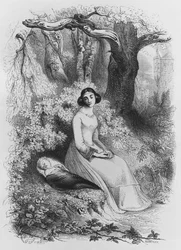 Héloïse ja Astrolabius, kuvitus teoksesta ”Lettres d’Heloise et d’Abelard”, 1839
