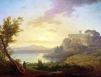 Italialainen maisema, laskeva aurinko