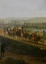 Napoleon Bonaparte (1769-1821) Vierailee Boulognen leirillä heinäkuussa 1804, yksityiskohta Napoleonista ja laivueesta, 1806
