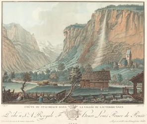 Staubbachin putoukset, Lauterbrunnen Valley Fallsissa Staubbachissa..., luultavasti 1776.