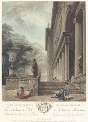 Medicin palatsin pylväikkö ja puutarhat, n. 1776