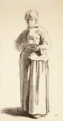 Pysyvä nainen pitelee kuppia, n. 1852-56