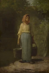 Talonpoikatyttö palaa kaivosta, n. 1860
