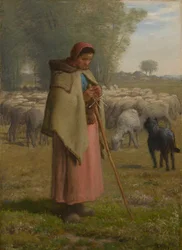 Nuori tyttö vartioi lampaitaan, n. 1860-62