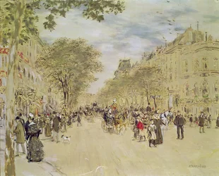 Pavillon de Hanovre ja Boulevard des Italiens, Pariisi, vuoden 1870 jälkeen (guassi ja wc paperilla)