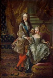 Muotokuva kuningas Ludvig XV:stä (1710-1774) ja hänen morsiamestaan Marie Anne Victoiresta (1718-1781), espanjalaisen Philip V:n tyttärestä Jean Francois De Troyn (1679-1752) maalaus Noin 1724 Firenze, Palazzo Pitti