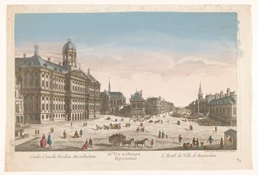 Näkymä Amsterdamin kaupungintalolle ja Dam-aukiolle 80. Vue d