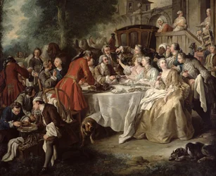 Metsästyslounas, yksityiskohta ruokailijoista, 1737