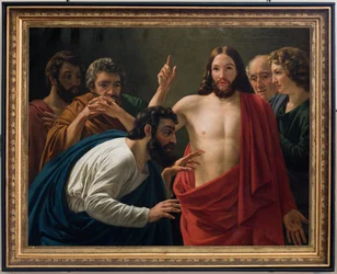Seurakuntakirkko (Nederbrakel, Sint-Pieter-in-de-Bandenin seurakuntakirkko). Sisustus. Maalaus. Apostoli Tuomas. Jean-Henri DeCoene.