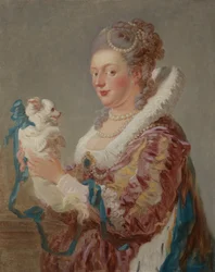 Nainen koiran kanssa, n. 1769 (öljy kankaalle)