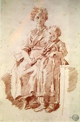 Nuori tyttö sisarensa kanssa, 1774 (punainen liitu paperille)