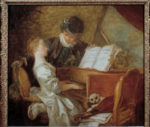 Jean-Honore Fragonardin (1732-1806) musiikkitunti Maalaus. Aurinko. 1,09 x 1,21 m.