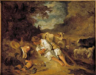 Mercury ja Argus Charge by Juno pitää Io muuttunut lehmäksi, Argus (Argos) nukahti. Paimeneksi naamioitunut Mercury saarnaa tappavansa hänet päästääkseen Jupiterin rakkaan nymfin. Jean Honore Fragonardin (1732-1806) maalaus Karel Fabritiuksen (1622-16) muk
