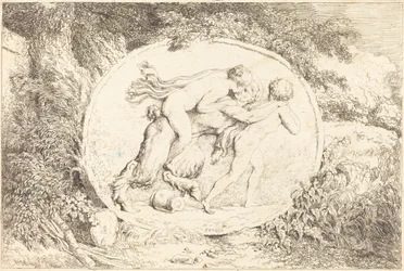 Nymfi Astride a Satyr (Nuori tyttö hajallaan satyyri)