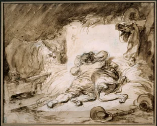 Talli A Pariskunta syleilee heinäsuovasta. Jean Honore Fragonard (1732-1806) Parisin piirros pesussa. Musee Cognacq Jay