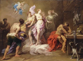 Venus tilaamassa aseita Vulcanista Aeneasille,