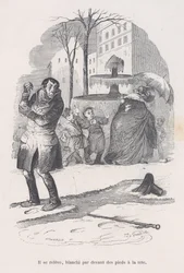 Hän nousee ylös päästä varpaisiin lumen peitossa. Ihmiselämän pienistä kurjista, 1843.