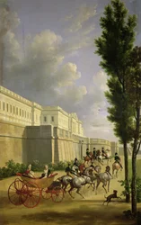 Napoleon I (1769-1821) ja Marie-Louise (1791-1847) lähtevät metsästämään Compiegnessa, 1811