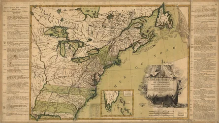 Kartta Amerikan yhdysvalloista vuoden 1783 rauhansopimuksen jälkeen.