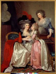 Perhekuva Aatelistoperhe, äiti, tytär ja seuraava. Jean Laurent Mosnierin maalaus (1743/4-1808)