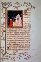 Berryn herttua Juhana I (1340-1416) Pyhän Kolminaisuuden edessä. Miniatyyri käsikirjoituksesta (Ms. lat. 18014) ”Berryn herttuan pieni rukouskirja”, Jean Le Noirin kuvittama, noin 1375. Pariisi, B.N.