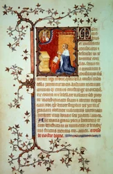 Berryn herttua Juhana I (1340-1416) rukoilee häntä siunaavan Jumalan edessä. Miniatyyri käsikirjoituksesta (ms. lat. 18014) "Berryn herttuan pieni tuntikirja", illuminoinut Jean Le Noir noin vuonna 1375. Pariisi, B.N.