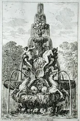 Suihkulähde teoksesta "Fountains and Waterjets in the Italian Style", julkaistu 1661 (kaiverrus)