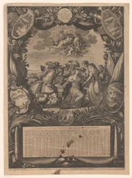 Kalenteri vuodelle 1659: Allegoria Flanderin alistumisesta Ludvig XIV:lle Kalenteri vuodelle 1659: Allegoria Flanderin antautumisesta Ludvig XIV:lle Almanach, pour l