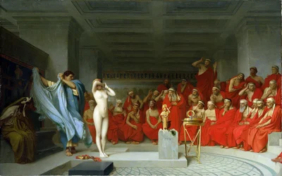 Phryne Areopagin edessä.