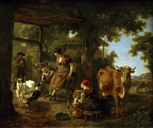 Maatilalla. Kohtaus Demarnen maalaiselämästä, Jean-Louis (Jean Louis de Marne ou de Marnette) (n. 1752-1829). Öljy kankaalle, 1700-luvun toinen puolisko, Valtion A. Radishchevin taidemuseo, Saratov