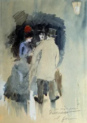 Jean Louis Forainin (1852-1931) kohtaamisvesiväri 1900-luku.