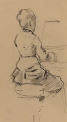 Nuori nainen istuu pianon ääressä [verso], n. 1890.