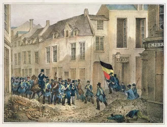 Rue de Louvain, Bryssel, 23. syyskuuta 1830, kaivertaja A.M. Jobard (1820-1830).