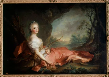 Ranskalaisen Madame Adelaiden (1732-1799) muotokuva Dianessa, Ludvig XV:n tytär Jean Marcin (Jean-Marc) Nattierin (1685-1766) maalaus 1700-luvulta Aurinko 1,04x1,41 m