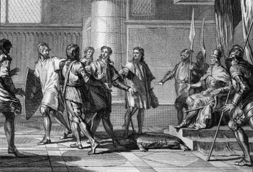 Charles (953-991), kuningas Lothairen veli, osoittaa kunnioitusta Otton (Othon) II:lle (955-983), Pyhän Rooman valtakunnan keisarille. Jälkimmäinen loi Ala-Lotharingian herttuakunnan (Ala-Lotharingia) ja nimitti Kaarlen Ala-Lotharingian herttuaksi, 977. Ka