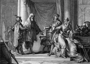 Akvitanian prinsessa Lampagie joutui isänsä (Eudesin) pakottamana naimisiin maurilaisen kapteenin Munuzan (Uthman ibn Naissa) kanssa rauhan turvaamiseksi saraseenien kanssa, 730. Jean Michel Moreaun, lisänimeltään Moreau le Jeune (1741-1814), kaiverrus