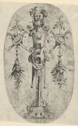 Miespäällinen figuuri, pää, parta ja turbaani kolmineljänneksellä olkapäällä..., n. 1543-45.
