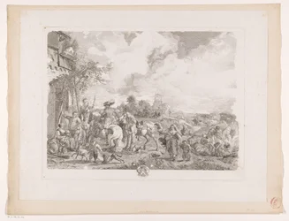 Matkailijat majataloon Les Bohemians Printtejä Philips Wouwermanin maalausten jälkeen (sarjan nimi) Oeuvres de Ph.pe Wouwermans Hollandois (sarjan nimi)