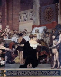 Saint Genevieven kuolema, Pariisin kaupungin suojelija Jean Paul Laurensin (1838-1921) seinämaalaus Pariisi, Pantheon