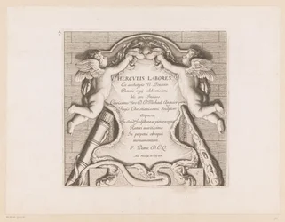 Otsikkopainatus kahdella putilla ja Herculesin ominaisuuksilla Labors of Hercules (sarjan nimi) Herculis Labores (sarjan nimi esineessä)