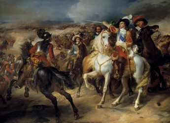 Kolmikymmenvuotinen sota (1618-1648): "" Louis II Bourbon, Conden prinssi (Bourbon-Conde) (Grand Conde) (1621-1686) Lensin taistelussa 20. elokuuta 1648, voitto espanjalaisista. Arkkiherttua Leopold”” Ludvig II:n Bourbonin edustus, 4. pr