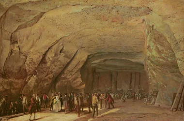 Suolavarastona käytetyn luolan sisäänkäynti ja sisätila Dieppedallessa, noin 1798