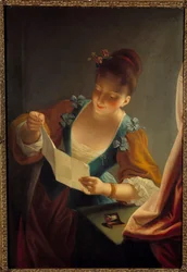 Nuori nainen lukemassa kirjettä, 1700-luku