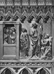 Katedraali, sisustus, kuorotaulu, Jeesus Kristus ilmestyy Pietarille, n. 1340-51 (monivärinen kivi)