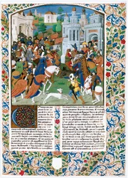 Chronique de la Bouquechardiere, Bourg-Achardin herran Jean de Courcyn laatima maailmanhistoria (pergamentti).